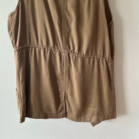 Fate Olive Green Drape Front Vest Drawstring Cinched Waist Women's Sz L - Picture 6 of 13